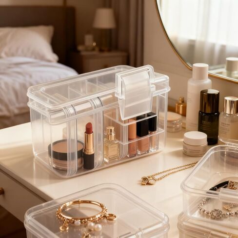 1PC Storage Organizer Box Transparent Plastic with 30 Small Compartments, Removable Dividers, Stackable for Jewelry Craft Hardware, White in Saudi Arabia