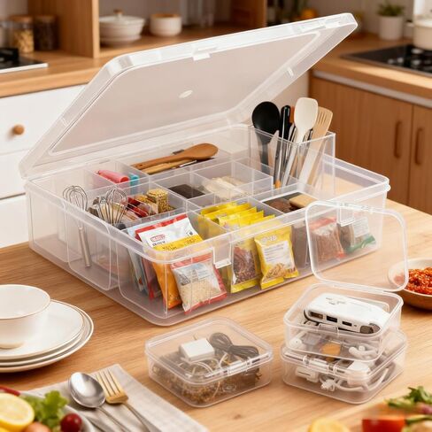 1PC Storage Organizer Box Transparent Plastic with 30 Small Compartments, Removable Dividers, Stackable for Jewelry Craft Hardware, White in Saudi Arabia