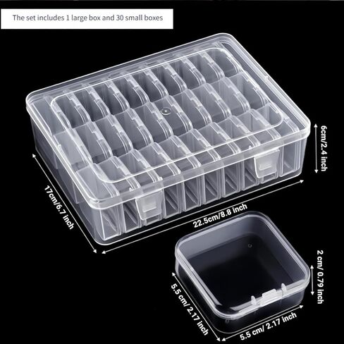 1PC Storage Organizer Box Transparent Plastic with 30 Small Compartments, Removable Dividers, Stackable for Jewelry Craft Hardware, White in Saudi Arabia