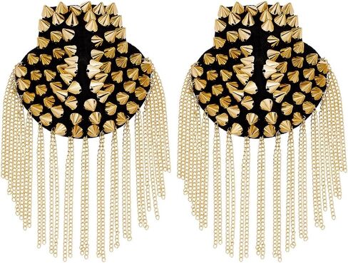 AHANDMAKER 1 Pair Rivet Tassel Epaulets Rivet Shoulder Epaulets Detachable Punk Style Shoulder Badge Fringe Shoulders Boards Badge for Man Woman Leather Jacket Windbreaker Coat, Platinum in Saudi Arabia