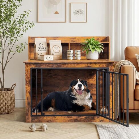 VINGLI Dog Crate Furniture, 32'' Wooden Dog Kennel with Wheels, Double Doors Indoor Dog Cage End Table, Grey (Medium-32 inch) in Saudi Arabia