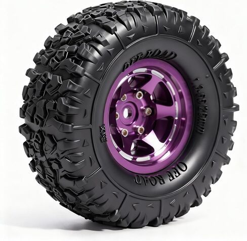 مجموعة عجلات ألومنيوم Beadlock مقاس 1.3 بوصة وإطارات للتضاريس الطينية مقاس 1/18 1/24، -6.0 مم لسيارة زاحفة RC تناسب TRX4M، Axial SCX24 AX24، Redcat Ascent-18 FCX24، 66 × 26 مم، 4 قطع مجمعة مسبقًا، أرجواني in Kuwait
