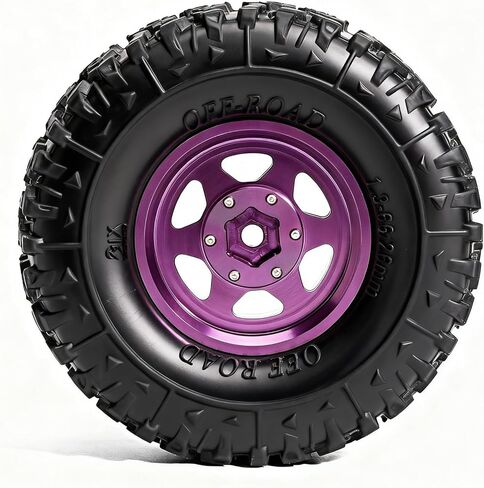 مجموعة عجلات ألومنيوم Beadlock مقاس 1.3 بوصة وإطارات للتضاريس الطينية مقاس 1/18 1/24، -6.0 مم لسيارة زاحفة RC تناسب TRX4M، Axial SCX24 AX24، Redcat Ascent-18 FCX24، 66 × 26 مم، 4 قطع مجمعة مسبقًا، أرجواني in Kuwait