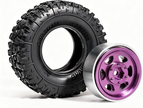 مجموعة عجلات ألومنيوم Beadlock مقاس 1.3 بوصة وإطارات للتضاريس الطينية مقاس 1/18 1/24، -6.0 مم لسيارة زاحفة RC تناسب TRX4M، Axial SCX24 AX24، Redcat Ascent-18 FCX24، 66 × 26 مم، 4 قطع مجمعة مسبقًا، أرجواني in Kuwait