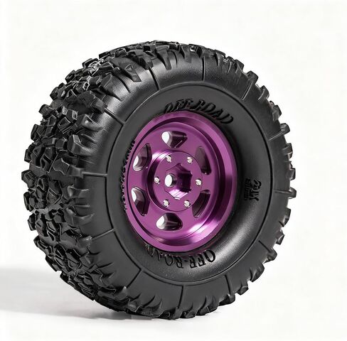 مجموعة عجلات ألومنيوم Beadlock مقاس 1.3 بوصة وإطارات للتضاريس الطينية مقاس 1/18 1/24، -6.0 مم لسيارة زاحفة RC تناسب TRX4M، Axial SCX24 AX24، Redcat Ascent-18 FCX24، 66 × 26 مم، 4 قطع مجمعة مسبقًا، أرجواني in Kuwait