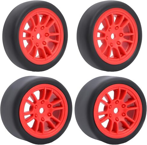 Pre-Mounted On-Road Drift Racing Wheel Tire Set Direct Pin Mount for 1/24 LOSI Micro-B WLtoys 244016-4PCS Rims Hub with Tires (Red) in Saudi Arabia