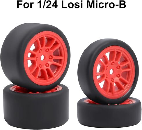 Pre-Mounted On-Road Drift Racing Wheel Tire Set Direct Pin Mount for 1/24 LOSI Micro-B WLtoys 244016-4PCS Rims Hub with Tires (Red) in Saudi Arabia