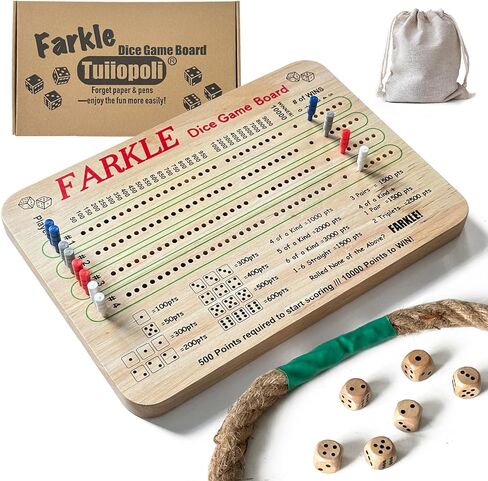 مجموعة لوحة النتائج Tuiiopoli Farkle Dice والورق والأقلام - تصميم مجاني 4 مجموعات من أوتاد اللاعب الملونة و6 نرد خشبي للعب والحفلات الليلية والسفر in Kuwait