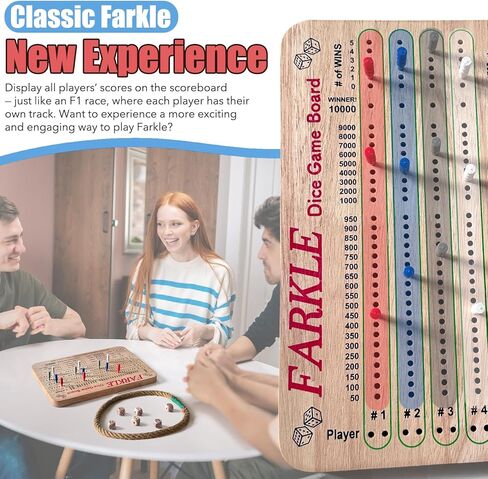 مجموعة لوحة النتائج Tuiiopoli Farkle Dice والورق والأقلام - تصميم مجاني 4 مجموعات من أوتاد اللاعب الملونة و6 نرد خشبي للعب والحفلات الليلية والسفر in Kuwait