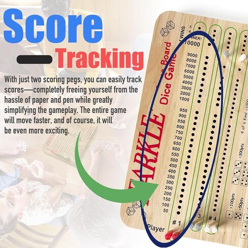 مجموعة لوحة النتائج Tuiiopoli Farkle Dice والورق والأقلام - تصميم مجاني 4 مجموعات من أوتاد اللاعب الملونة و6 نرد خشبي للعب والحفلات الليلية والسفر in Kuwait