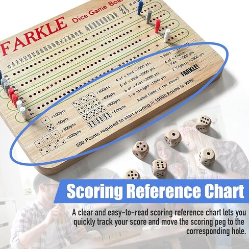 مجموعة لوحة النتائج Tuiiopoli Farkle Dice والورق والأقلام - تصميم مجاني 4 مجموعات من أوتاد اللاعب الملونة و6 نرد خشبي للعب والحفلات الليلية والسفر in Kuwait