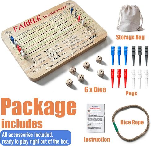 مجموعة لوحة النتائج Tuiiopoli Farkle Dice والورق والأقلام - تصميم مجاني 4 مجموعات من أوتاد اللاعب الملونة و6 نرد خشبي للعب والحفلات الليلية والسفر in Kuwait
