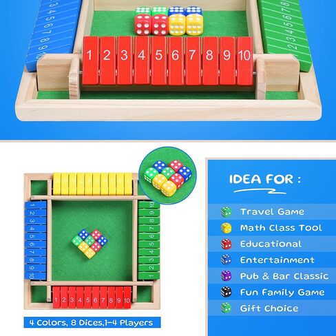 لعبة Shut The Box Dice، ألعاب رياضية لطاولة خشبية عائلية مكونة من 4 لاعبين للبالغين والأطفال، ممتعة للفصل الدراسي، المنزل، الحفلات، لعبة استراتيجية الحانة والتخييم، حجم مناسب للسفر in Saudi Arabia