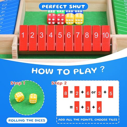 لعبة Shut The Box Dice، ألعاب رياضية لطاولة خشبية عائلية مكونة من 4 لاعبين للبالغين والأطفال، ممتعة للفصل الدراسي، المنزل، الحفلات، لعبة استراتيجية الحانة والتخييم، حجم مناسب للسفر in Saudi Arabia