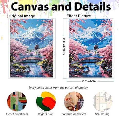 3 Pack Sakura Paint by Numbers Kit for Adults,Mount Fuji Acrylic Painting Kit Adult Paint by Number Kits on Canvas,DIY Painting for Beginners Art by Numbers for Gifts Home Wall Decor 12x16 inch in Saudi Arabia