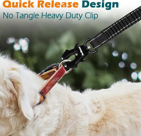 PetBonus Bungee Dog Leash Extension, 18" Shock Absorbing Lead Extender, Heavy Duty Medium Large Dog Leash Attachment, Reflective Nylon Lead Extender for Walking, Running, Biking (Black) in Saudi Arabia