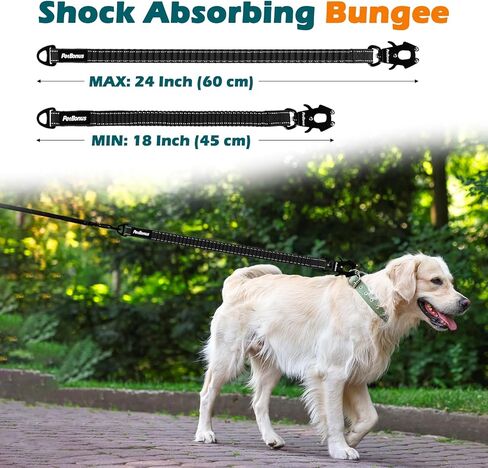 PetBonus Bungee Dog Leash Extension, 18" Shock Absorbing Lead Extender, Heavy Duty Medium Large Dog Leash Attachment, Reflective Nylon Lead Extender for Walking, Running, Biking (Black) in Saudi Arabia