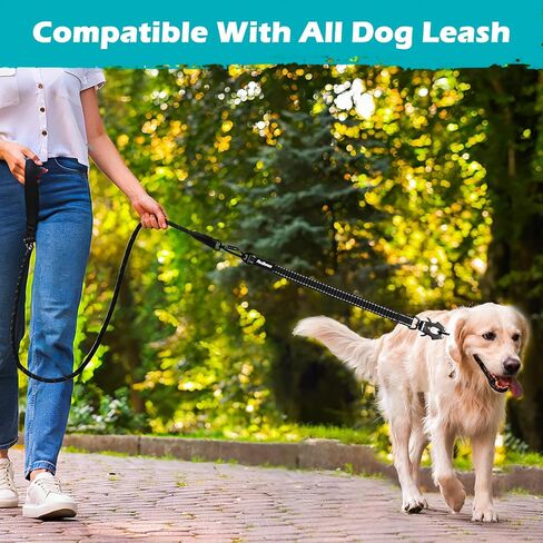 PetBonus Bungee Dog Leash Extension, 18" Shock Absorbing Lead Extender, Heavy Duty Medium Large Dog Leash Attachment, Reflective Nylon Lead Extender for Walking, Running, Biking (Black) in Saudi Arabia
