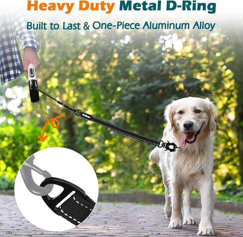 PetBonus Bungee Dog Leash Extension, 18" Shock Absorbing Lead Extender, Heavy Duty Medium Large Dog Leash Attachment, Reflective Nylon Lead Extender for Walking, Running, Biking (Black) in Saudi Arabia