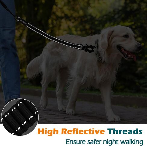 PetBonus Bungee Dog Leash Extension, 18" Shock Absorbing Lead Extender, Heavy Duty Medium Large Dog Leash Attachment, Reflective Nylon Lead Extender for Walking, Running, Biking (Black) in Saudi Arabia