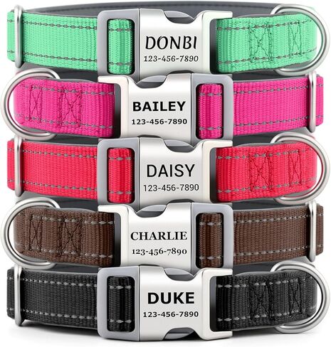 Personalized Dog Collars with Laser Engraved Name & Phone Number – Reflective Nylon Custom Pet Collar, Neoprene Padded, Adjustable for Small Medium Large Dogs with Quick Release Buckle in Kuwait