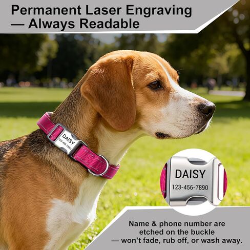 Personalized Dog Collars with Laser Engraved Name & Phone Number – Reflective Nylon Custom Pet Collar, Neoprene Padded, Adjustable for Small Medium Large Dogs with Quick Release Buckle in Kuwait