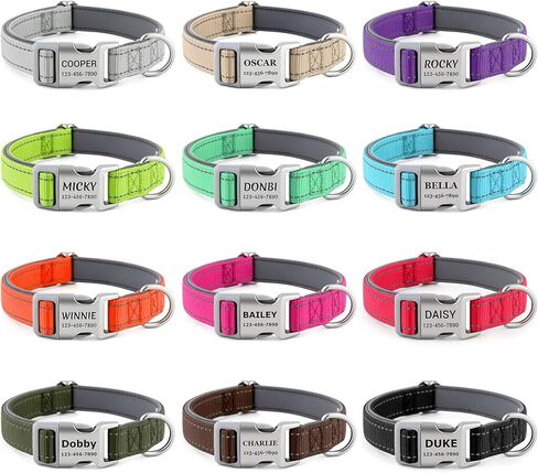 Personalized Dog Collars with Laser Engraved Name & Phone Number – Reflective Nylon Custom Pet Collar, Neoprene Padded, Adjustable for Small Medium Large Dogs with Quick Release Buckle in Kuwait