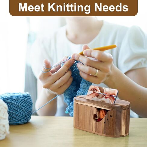 وعاء غزل خشبي كبير مع غطاء من ليتل وورلد، حامل غزل كروشيه بيضاوي للحياكة مع فتحات تجعيد مزدوجة لمنع التشابك، هدية للحياكة والكروشيه in Kuwait