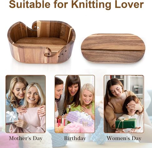 وعاء غزل خشبي كبير مع غطاء من ليتل وورلد، حامل غزل كروشيه بيضاوي للحياكة مع فتحات تجعيد مزدوجة لمنع التشابك، هدية للحياكة والكروشيه in Kuwait