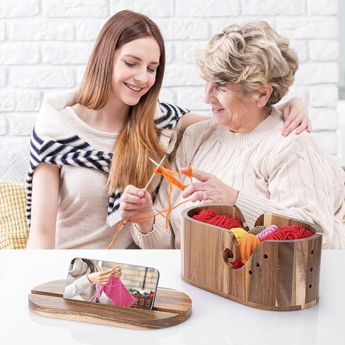 وعاء غزل خشبي كبير مع غطاء من ليتل وورلد، حامل غزل كروشيه بيضاوي للحياكة مع فتحات تجعيد مزدوجة لمنع التشابك، هدية للحياكة والكروشيه in Kuwait