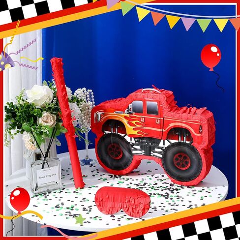 Wettarn شاحنة كبيرة Piñata عيد ميلاد Fiesta للأطفال بناء كبير Piñata مع عصا معصوب العينين، لوازم الحفلات للأولاد كرنفال ألعاب ديكور مكسيكية 21.6 × 13.8 × 2.4 بوصة (أحمر) in Saudi Arabia