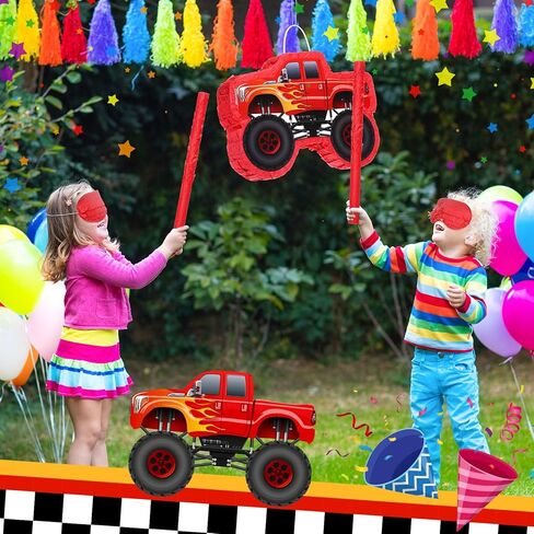 Wettarn شاحنة كبيرة Piñata عيد ميلاد Fiesta للأطفال بناء كبير Piñata مع عصا معصوب العينين، لوازم الحفلات للأولاد كرنفال ألعاب ديكور مكسيكية 21.6 × 13.8 × 2.4 بوصة (أحمر) in Saudi Arabia