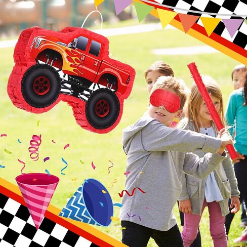 Wettarn شاحنة كبيرة Piñata عيد ميلاد Fiesta للأطفال بناء كبير Piñata مع عصا معصوب العينين، لوازم الحفلات للأولاد كرنفال ألعاب ديكور مكسيكية 21.6 × 13.8 × 2.4 بوصة (أحمر) in Saudi Arabia