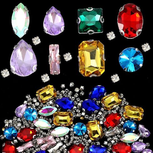 240 Pieces Sew on Rhinestones, Gems for Crafting with Metal Back Prong Setting, Mixed Shapes Clear Flatback Claw for DIY Crafts, Jewelry, Clothes, Shoes, Costume Decorations in Saudi Arabia