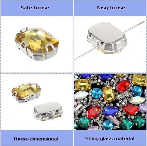 240 Pieces Sew on Rhinestones, Gems for Crafting with Metal Back Prong Setting, Mixed Shapes Clear Flatback Claw for DIY Crafts, Jewelry, Clothes, Shoes, Costume Decorations in Saudi Arabia