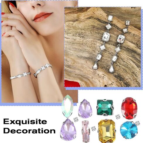 240 Pieces Sew on Rhinestones, Gems for Crafting with Metal Back Prong Setting, Mixed Shapes Clear Flatback Claw for DIY Crafts, Jewelry, Clothes, Shoes, Costume Decorations in Saudi Arabia