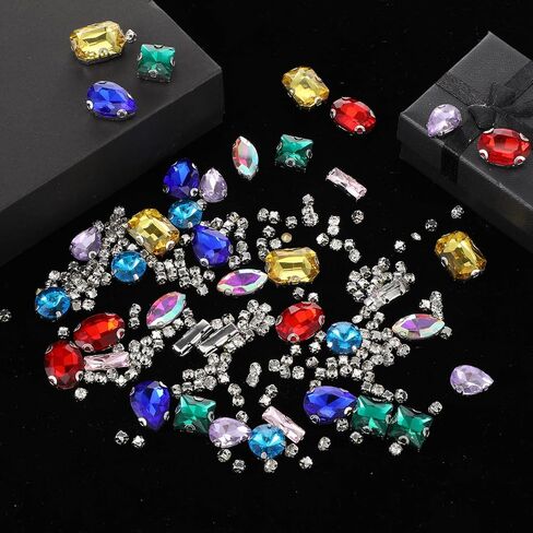 240 Pieces Sew on Rhinestones, Gems for Crafting with Metal Back Prong Setting, Mixed Shapes Clear Flatback Claw for DIY Crafts, Jewelry, Clothes, Shoes, Costume Decorations in Saudi Arabia