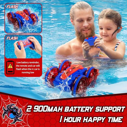 سيارة قارب برمائية تعمل بالتحكم عن بعد - سيارة رباعية الدفع مقاومة للماء مع أضواء LED، ألعاب حمام سباحة على الشاطئ للأطفال من سن 4 إلى 12 عامًا - هدايا للأولاد والبنات (أزرق وأحمر) in Kuwait