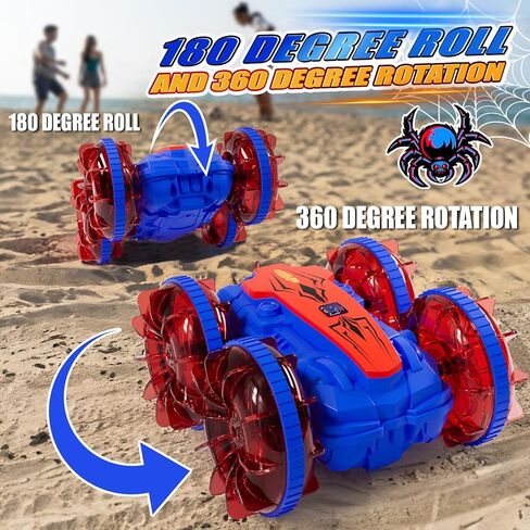 سيارة قارب برمائية تعمل بالتحكم عن بعد - سيارة رباعية الدفع مقاومة للماء مع أضواء LED، ألعاب حمام سباحة على الشاطئ للأطفال من سن 4 إلى 12 عامًا - هدايا للأولاد والبنات (أزرق وأحمر) in Kuwait