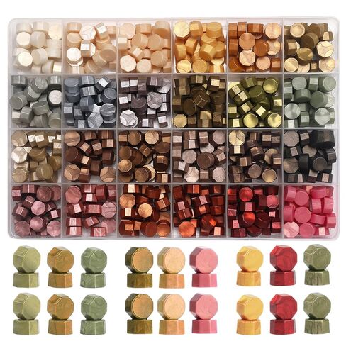 YOLAKIS 600pcs Metallic Wax Seal Beads,24 Color Premium Octagon Assorted Sealing Beads for Wax Seal Stamp Wedding Invitations Letter Envelope Seals & DIY Craft Projects in Saudi Arabia