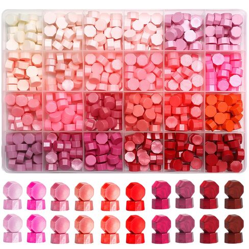 YOLAKIS 600pcs Metallic Wax Seal Beads,24 Color Premium Octagon Assorted Sealing Beads for Wax Seal Stamp Wedding Invitations Letter Envelope Seals & DIY Craft Projects in Saudi Arabia