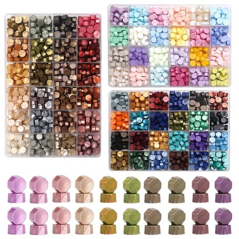 YOLAKIS 600pcs Metallic Wax Seal Beads,24 Color Premium Octagon Assorted Sealing Beads for Wax Seal Stamp Wedding Invitations Letter Envelope Seals & DIY Craft Projects in Saudi Arabia