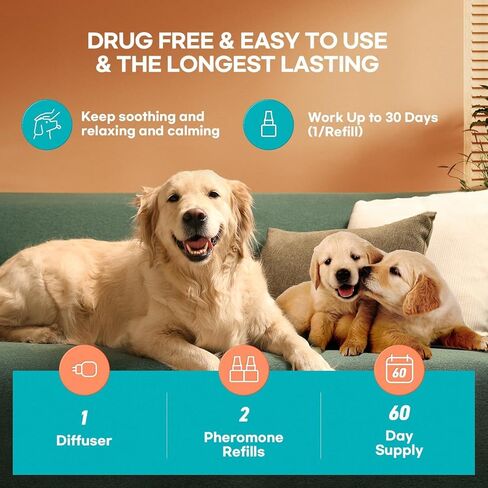 Dog Calming Pheromone Plug Diffuser: Dog Calming Pheromones Diffuser - Reduces Stress & Anxiety Calming Pheromone Diffuser for Dogs - Calm Dogs 60 Supply in Kuwait