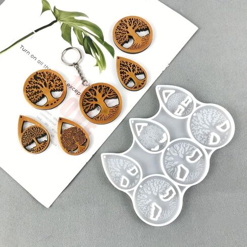 6PCS Tree of Life Resin Earring Silicone Mold Flexible Nonstick Design for DIY Epoxy Pendants, Keychains, Bag Charms and Home Decor, White in Saudi Arabia