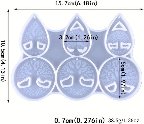 6PCS Tree of Life Resin Earring Silicone Mold Flexible Nonstick Design for DIY Epoxy Pendants, Keychains, Bag Charms and Home Decor, White in Saudi Arabia