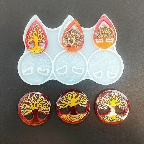 6PCS Tree of Life Resin Earring Silicone Mold Flexible Nonstick Design for DIY Epoxy Pendants, Keychains, Bag Charms and Home Decor, White in Saudi Arabia