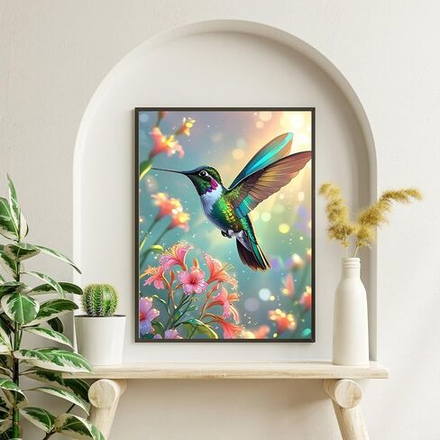 Dlylust Hummingbird Diamond Art Painting Kits for Adults - Full Drill Diamond Dots Paintings for Beginners, Round 5D Paint with Diamonds Pictures Gem Art Painting Kits DIY Crafts Kits 12x16inch in Saudi Arabia