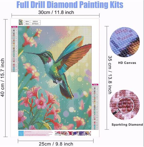 Dlylust Hummingbird Diamond Art Painting Kits for Adults - Full Drill Diamond Dots Paintings for Beginners, Round 5D Paint with Diamonds Pictures Gem Art Painting Kits DIY Crafts Kits 12x16inch in Saudi Arabia