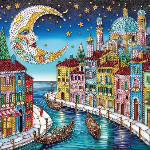 Stalente Diamond Painting Kits for Adults Seaside Castle, 5D Special Shape Diamond Art Kits for Beginners, Crystal Rhinestones Diamond Painting for Home Wall Decoration Gift 12×12inch, House in Saudi Arabia