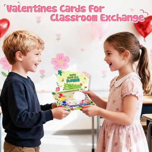 Valentine's Day Cards for Kids school, 24 PACK Valentine's Day Cards for Kids with Flowers Plaster Painting Kit, Valentines Day Gifts for Kids for School Classroom Exchange, Valentines Party Favors in Saudi Arabia